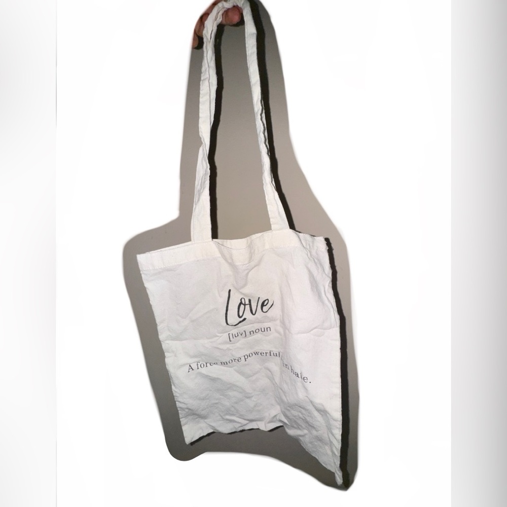 White 'Love' Canvas Tote Bag - Minimal Graphic Shoulder Bag